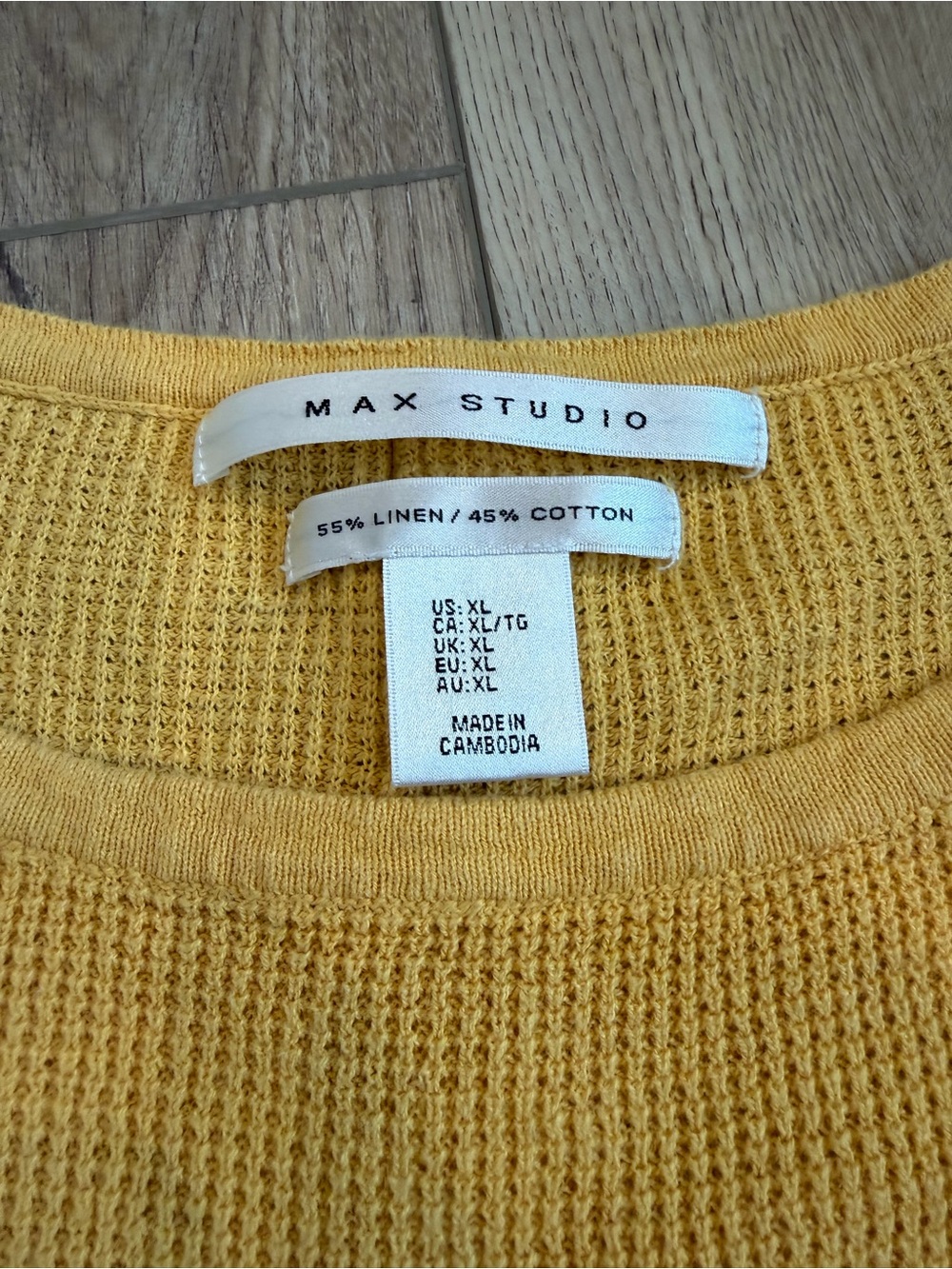 Max Studio Women's Yellow Scoop Neck Waffle Knit Sweater with Button Back. Sz XL - Picture 6 of 11